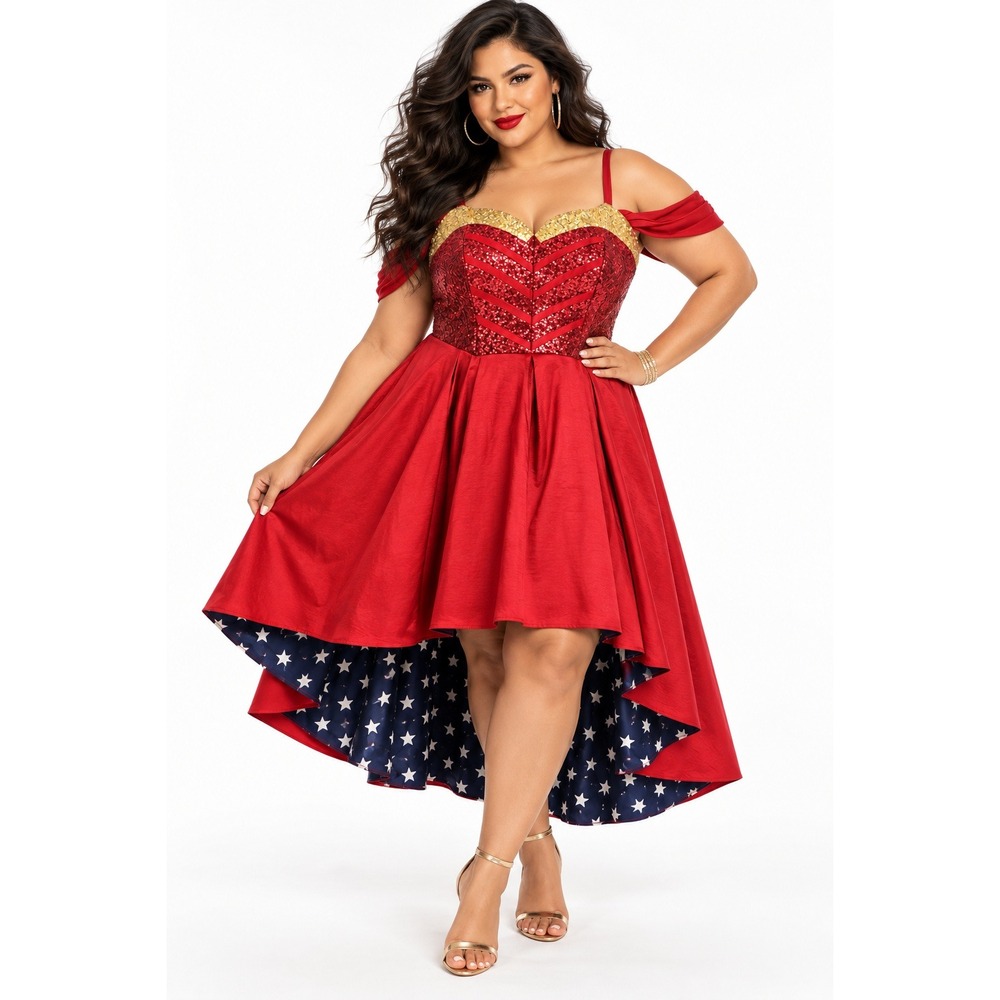 DC Comics Wonder Woman Hot Topic Sequin Dress Red Gold Star Print Plus Size 18